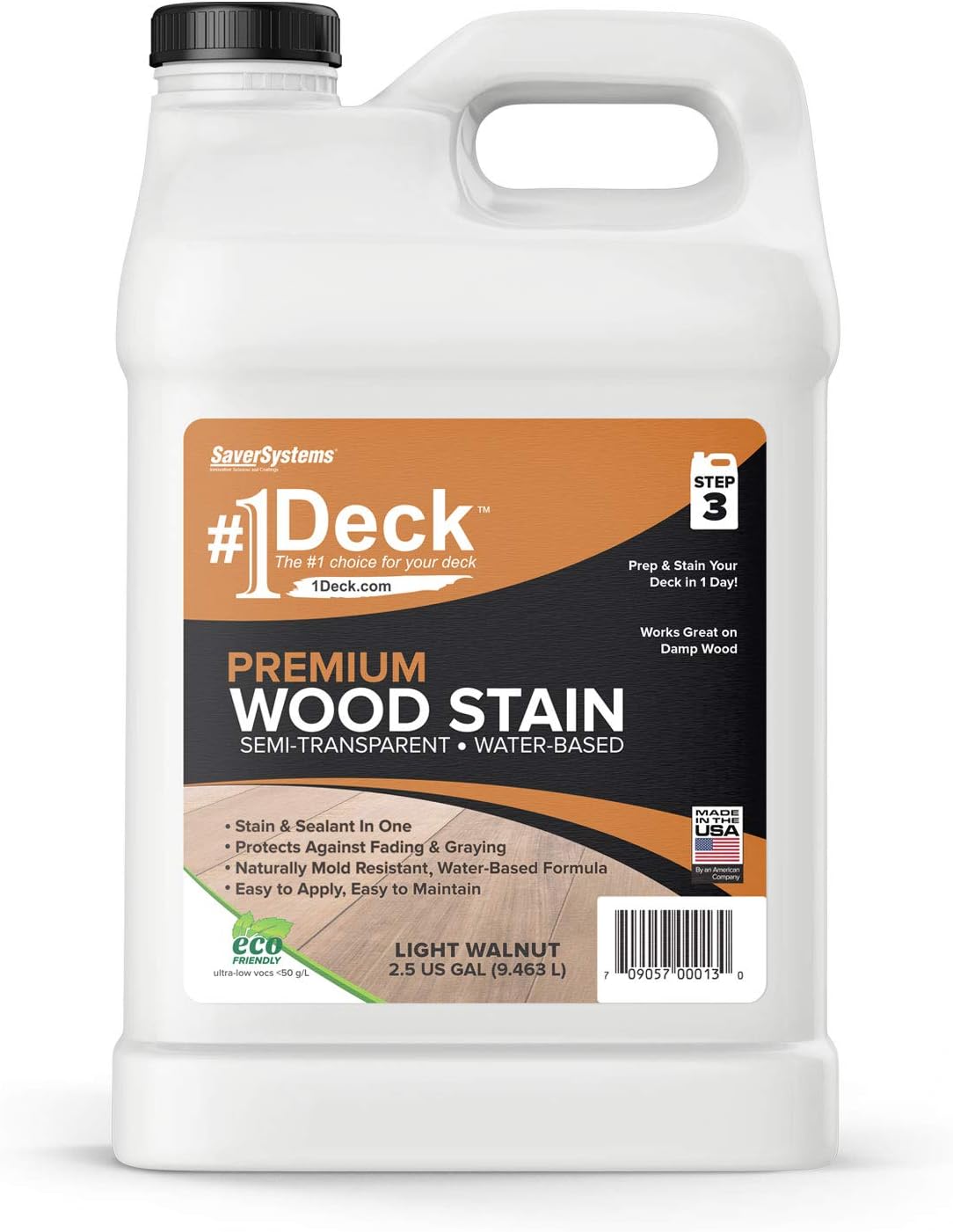 #1 Deck Premium Wood Stain - Semi-Transparent, Water Based, Sealer in One - 1 Gallon