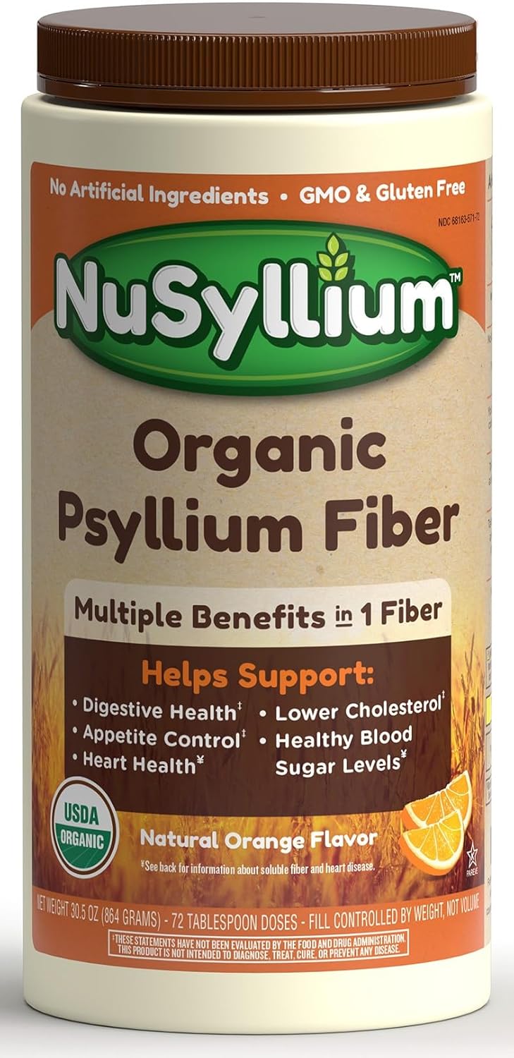 NuSyllium Psyllium Husk Powder USDA Organic, 21 Oz, Dietary Fiber Supplement with Brown Sugar, Helps Promote Digestive Health* Unflavored, 85 Servings