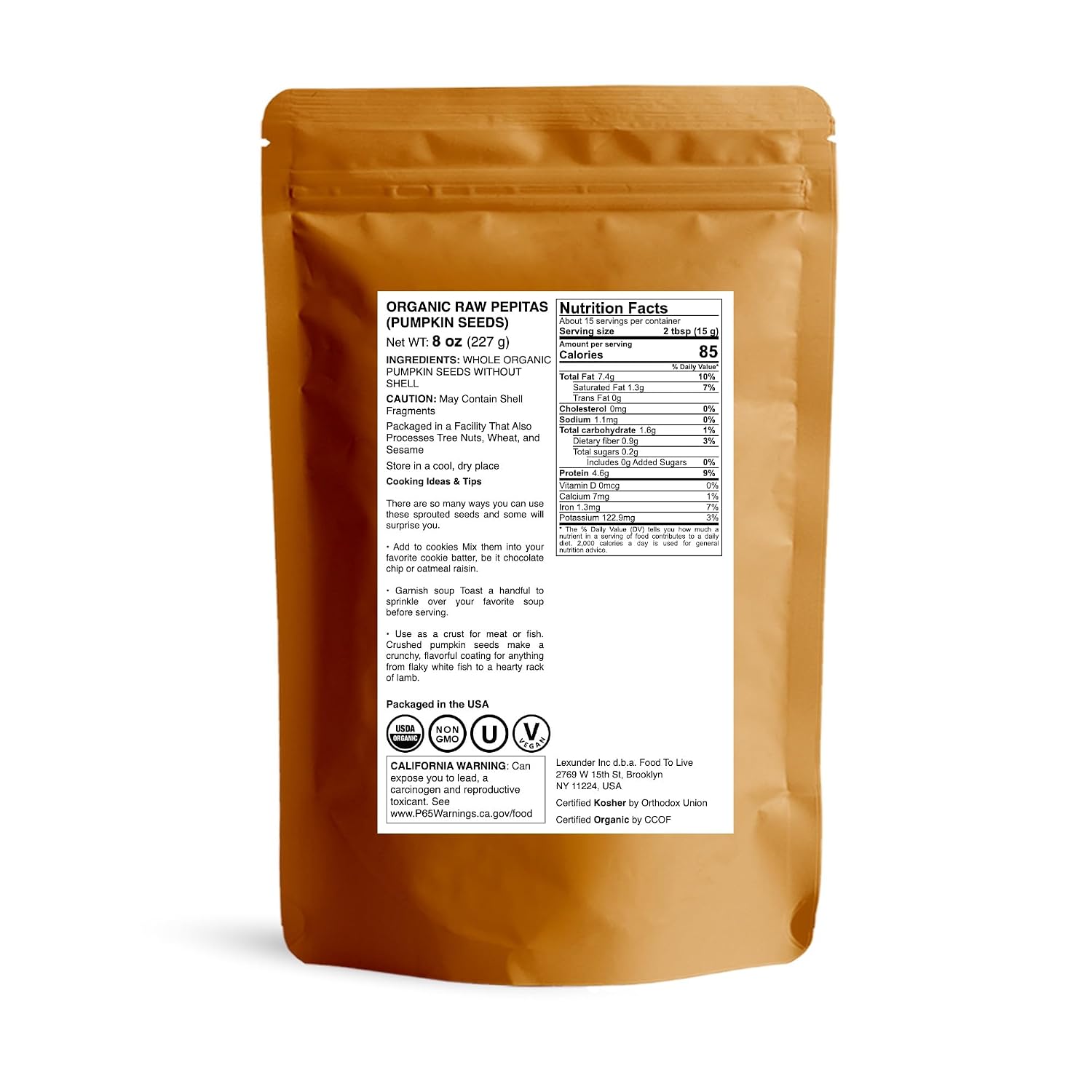 Food to Live Organic Raw Pepitas, 18 Pounds — Non-GMO, Pumpkin Seed Kernels, Unsalted, No Oil, No Shell, Vegan, Kosher, Bulk. Keto Snack.