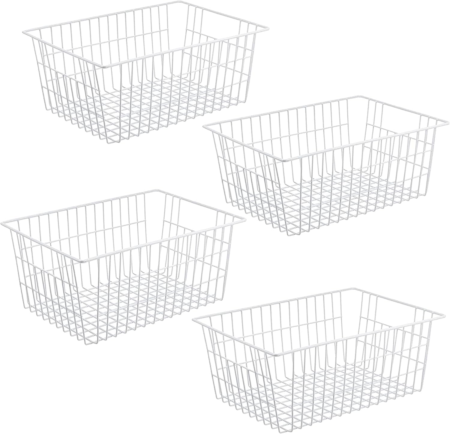 iPEGTOP Wire Storage Freezer Baskets, Set of 2 Large 15.4" Household Metal Organizer Storage Bins Basket for Kitchen Cabinets, Refrigerators, White