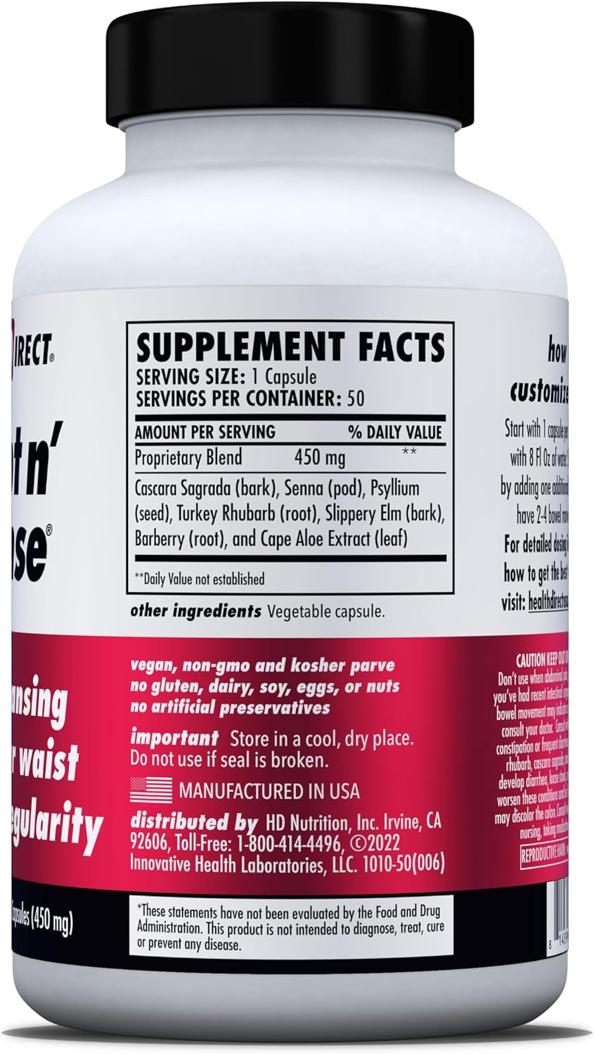HEALTH DIRECT Sculpt n' Cleanse Herbal Colon and Gut Cleanse, 100 Capsules | Vegan herbal capsules formulated to support digestive health, regularity and gentle daily cleansing.
