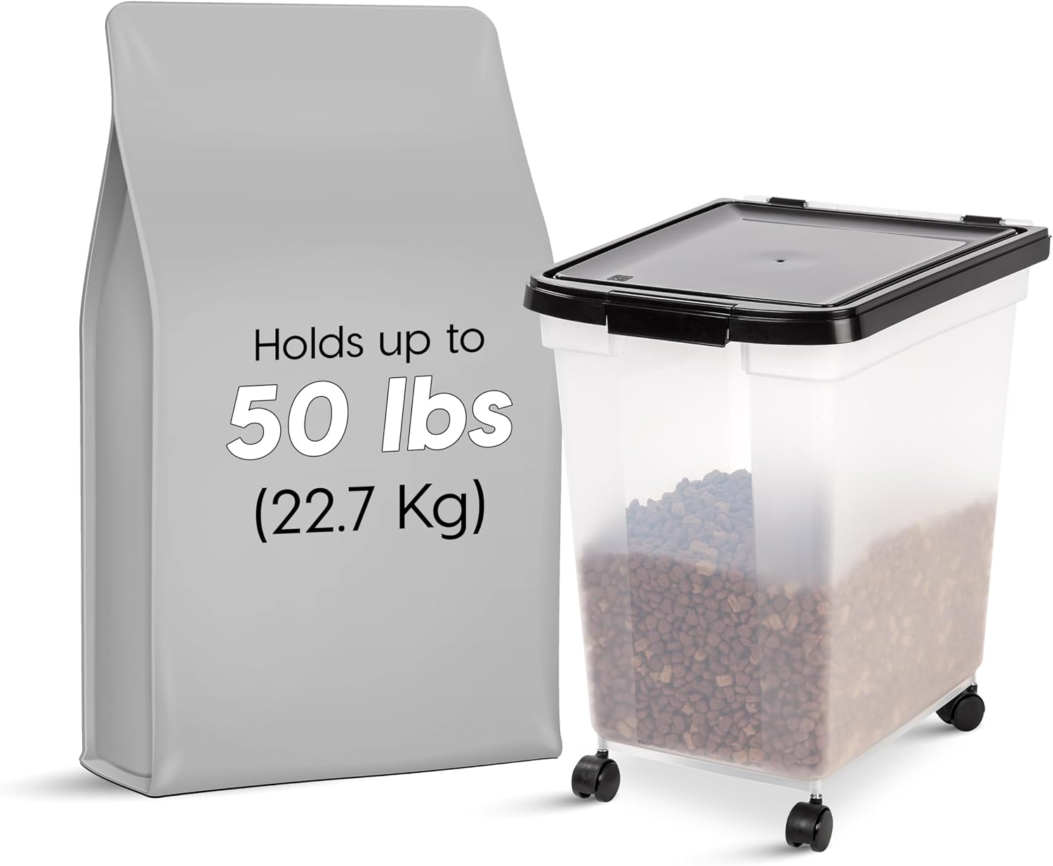 IRIS USA Dog Food Storage Container, Up to 25 lbs, Black, Made in USA | Wheels for Mobility, Airtight Seal, BPA-Free, Best for Bird Seed, Cat food, Cat Litter, Chicken Feed, Pellets