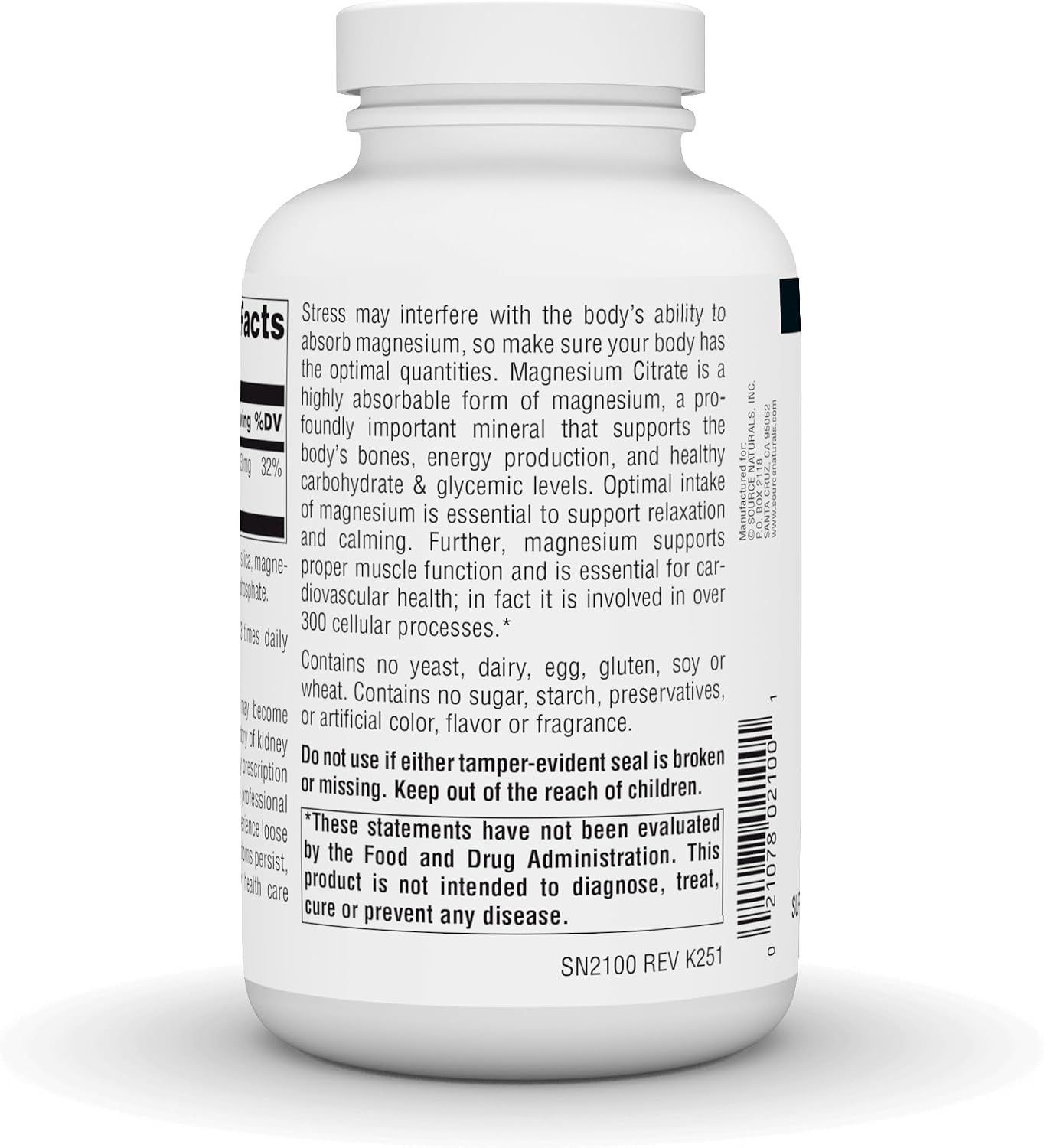 Source Naturals, Magnesium Citrate - 133 mg - 180 Capsules | Supports Bone and Heart Health