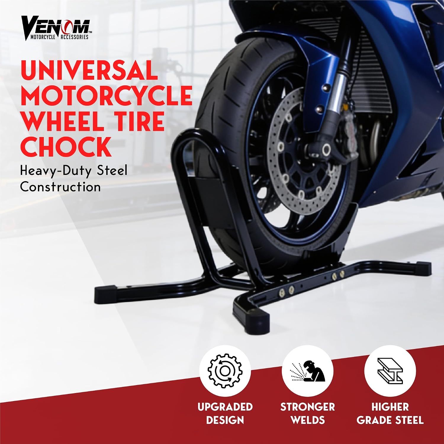Universal Motorcycle Wheel Tire Chock Self-locking Bike Stand Cradle Chocks Compatible with Harley Davidson Yamaha Honda Kawasaki Suzuki Ducati BMW