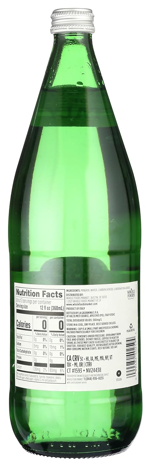 Whole Foods Market, Lemon Sparkling Mineral Water, 16.9 Fl Oz, 6 Count