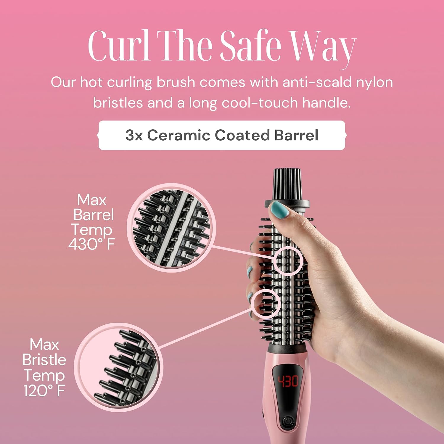 Alure Heated Styling Brush - 3-in-1 Ionic Hair Curler/Straightener with Anti-Scald Nylon Bristles, Electric Curl Wand for All Hair Types