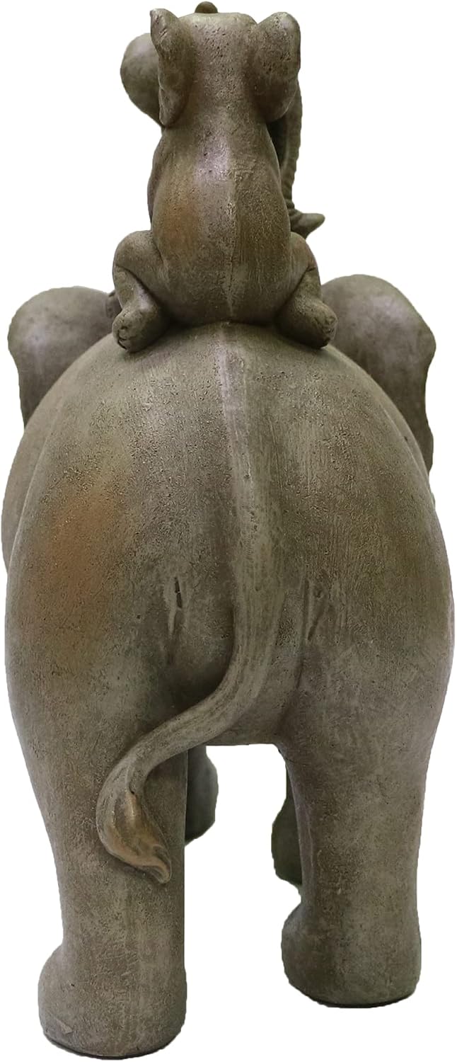Nature's Mark 8" H 3 Baby Elephants Riding an Elephant Resin Statue Figurine Home Decorative Accent Decor (Brown)