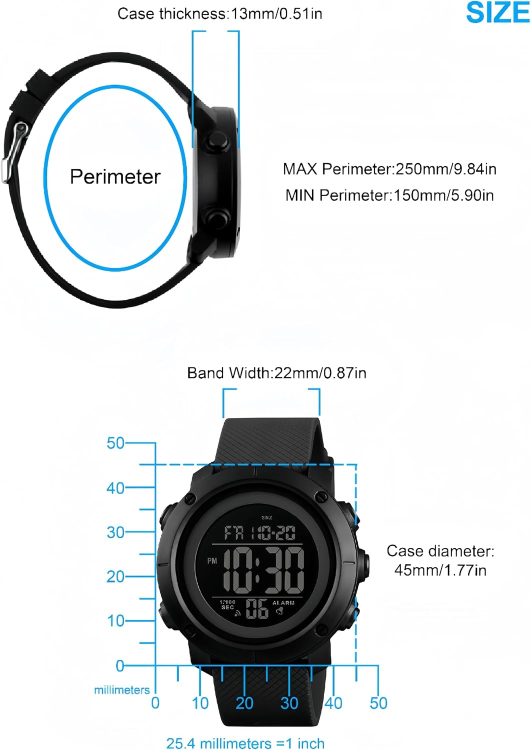 SNE Digital Watch Sports Waterproof Military Back Light Small Watch for Men Black 1426