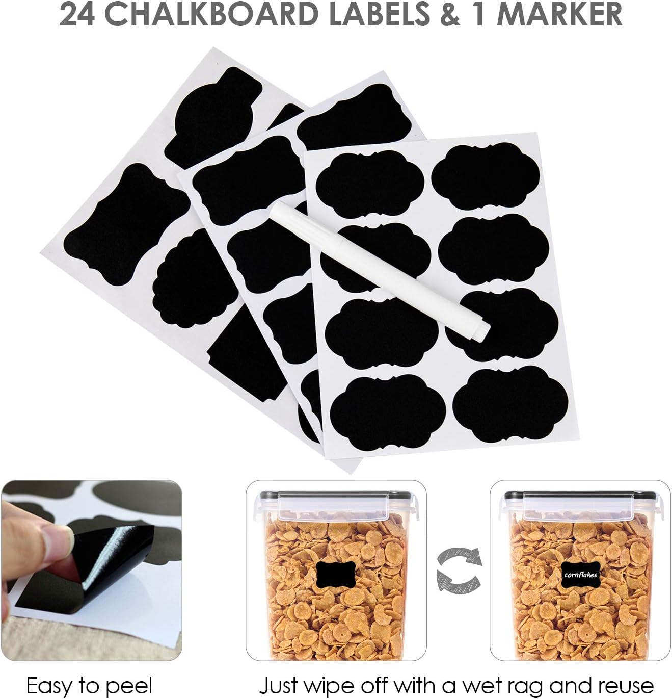 Vtopmart 5.2L Flour Sugar Storage Containers, 4 PCS, Black
