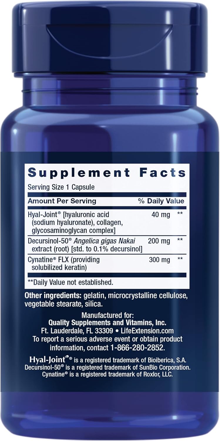 Life Extension Fast-Acting Joint Formula, 30 Capsules | With Keratin, Korean Angelica & Hyaluronic Acid, Joint Health Support, Non-GMO & Gluten-Free