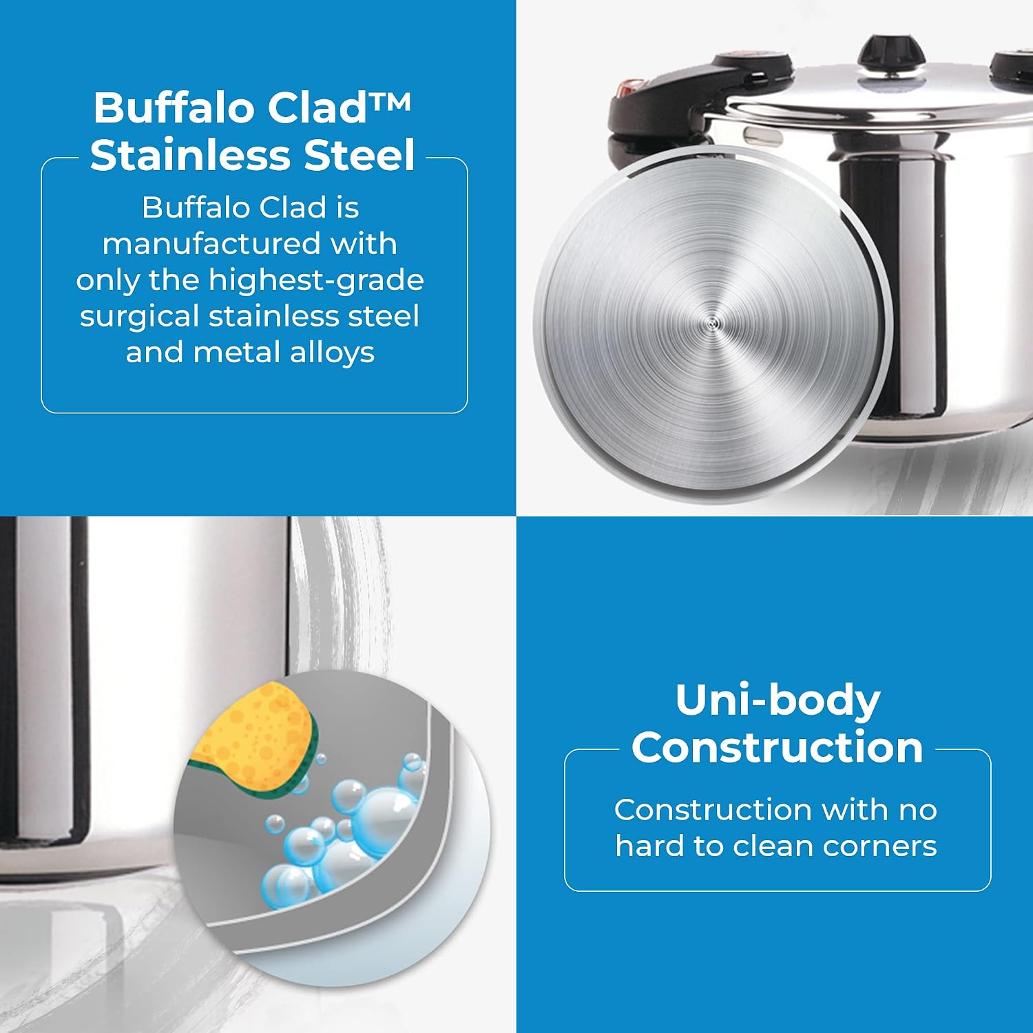 Buffalo 15 Qt Pressure Cooker Stainless Steel - Large Stove Top Canner | 15 Quart Pressure Canners for Canning - Easy to Clean Pressure Canning Pot with Lid - Can Cooker - QCP415