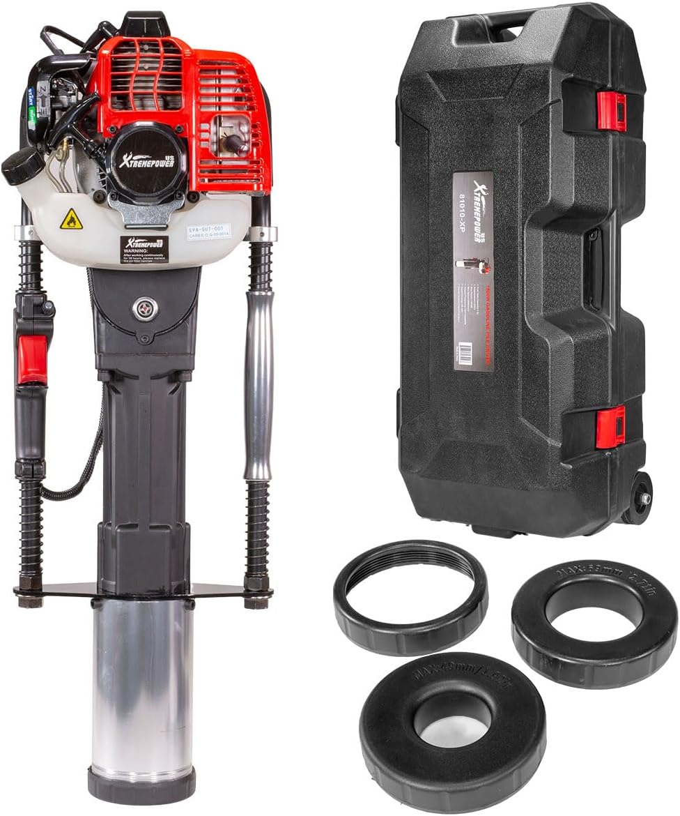 XtremepowerUS 52cc Gas Fence Post Driver, Heavy-Duty 2-Stroke Gasoline T-Post Driver with Carrying Case, Portable Pile Driver for Fence Posts