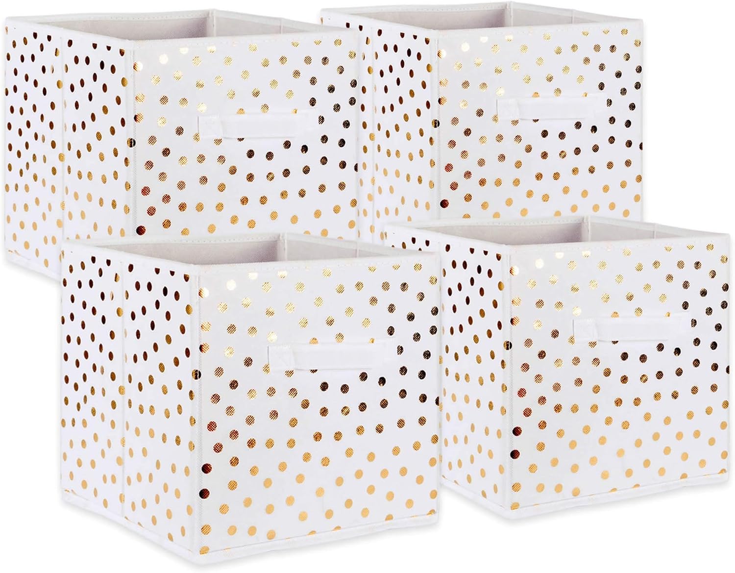 DII Woven Polyester Storage Bin, Polka Dot, White & Gold, Large Set of 2