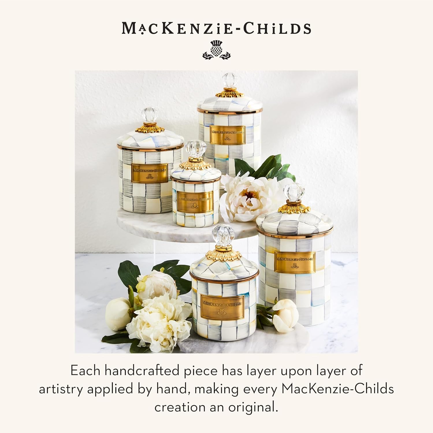 MACKENZIE-CHILDS Enamel Canister, Small, Black-and-White Courtly Check
