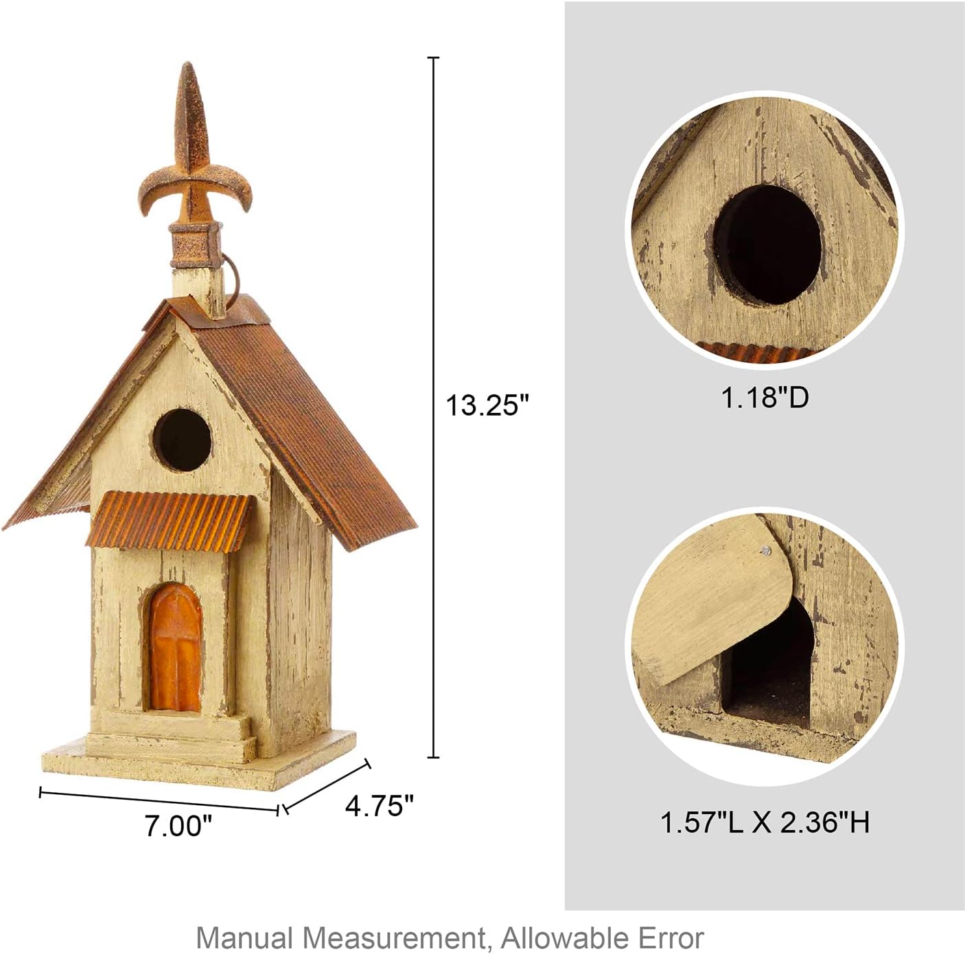 Glitzhome 14" H Hanging Distressed Wooden Church Birdhouse Garden Decor