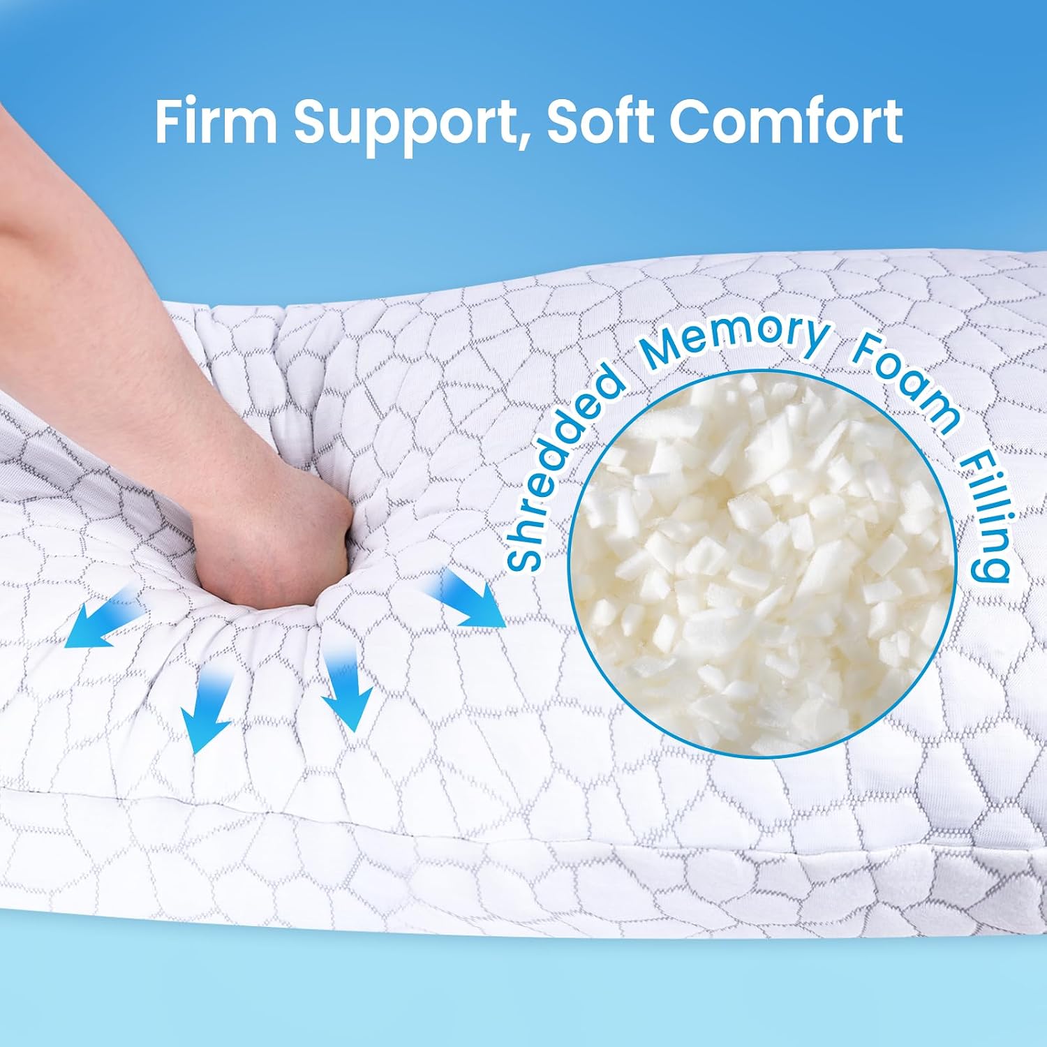 QUTOOL Cooling Pillow for Sleeping, CertiPUR-US Shredded Memory Foam Queen Pillows Set of 2, Cool Pillow for Hot Sleepers Adjustable Firm Pillow for Side, Back, Stomach Sleepers Soft Yet Support,White
