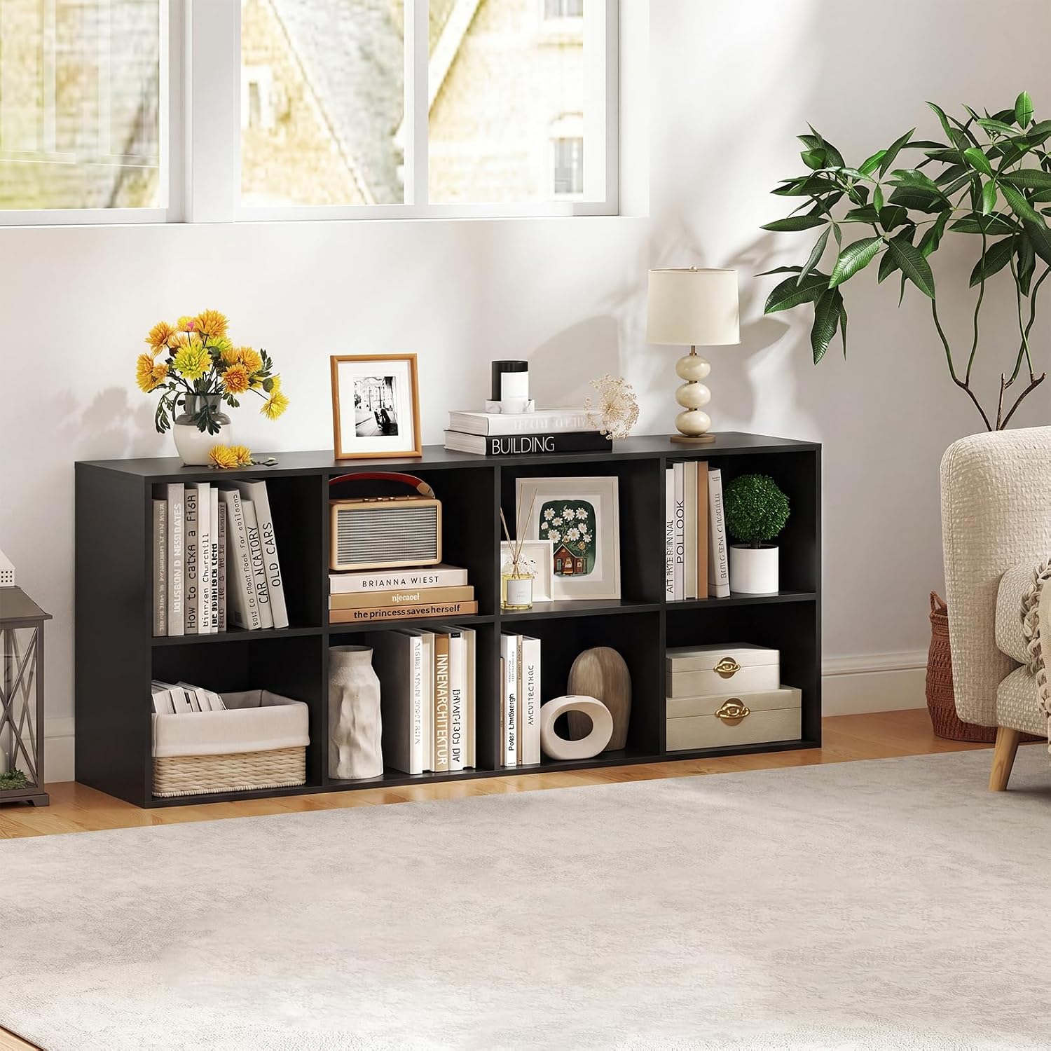 Giantex 8-Cube Bookcase, 3-Tier Cubby Bookshelf, Horizontal Vertical Display Rack with Anti-Tipping Kits, Modern Storage Organizer Shelf Unit for Bedroom, Living Room, Study (Natural, 8-Cube)