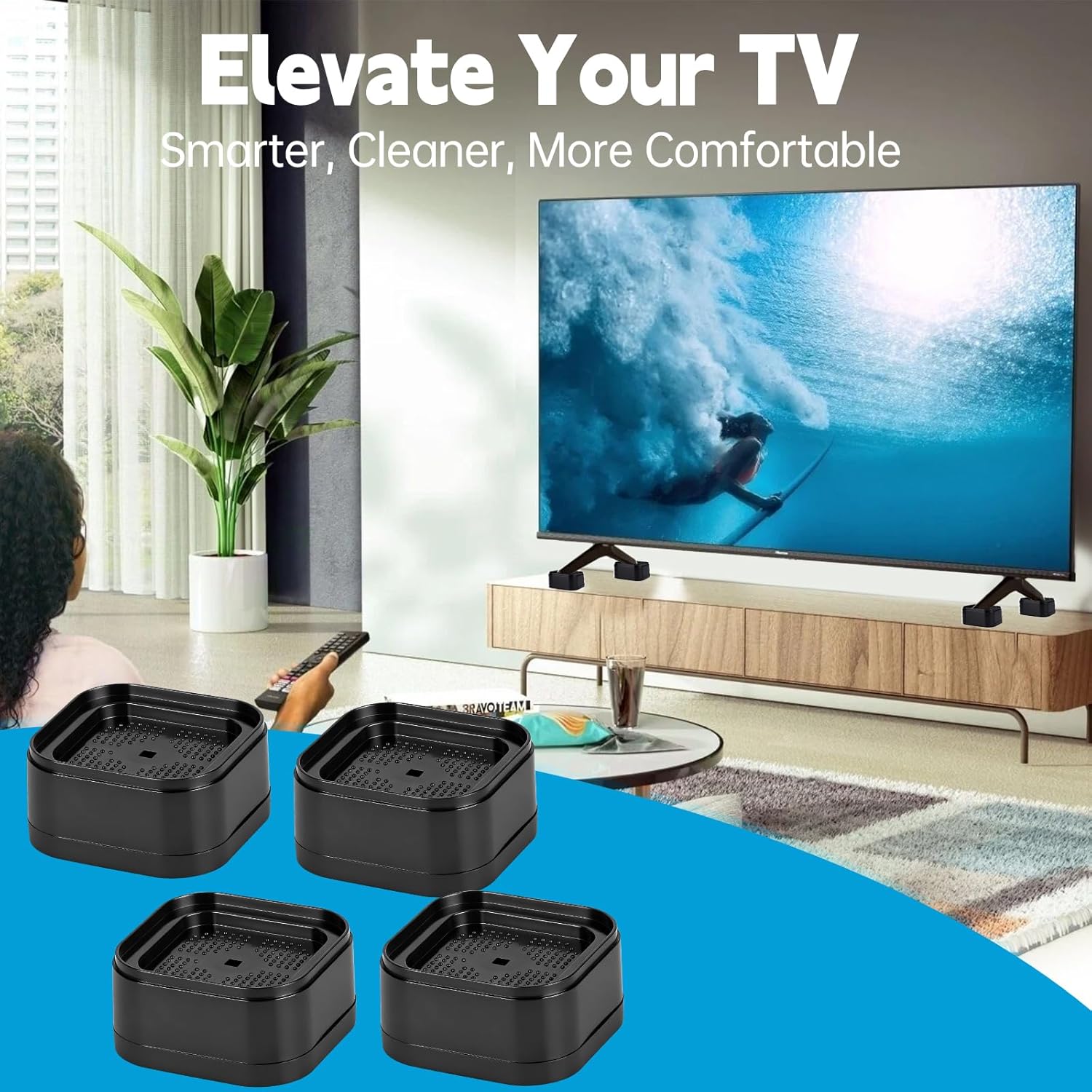 4 Pack TV Stand Riser Blocks, Heavy-Duty Adjustable Height Blocks for Raising TV Stand, Rectangular Adjustable Block Lift