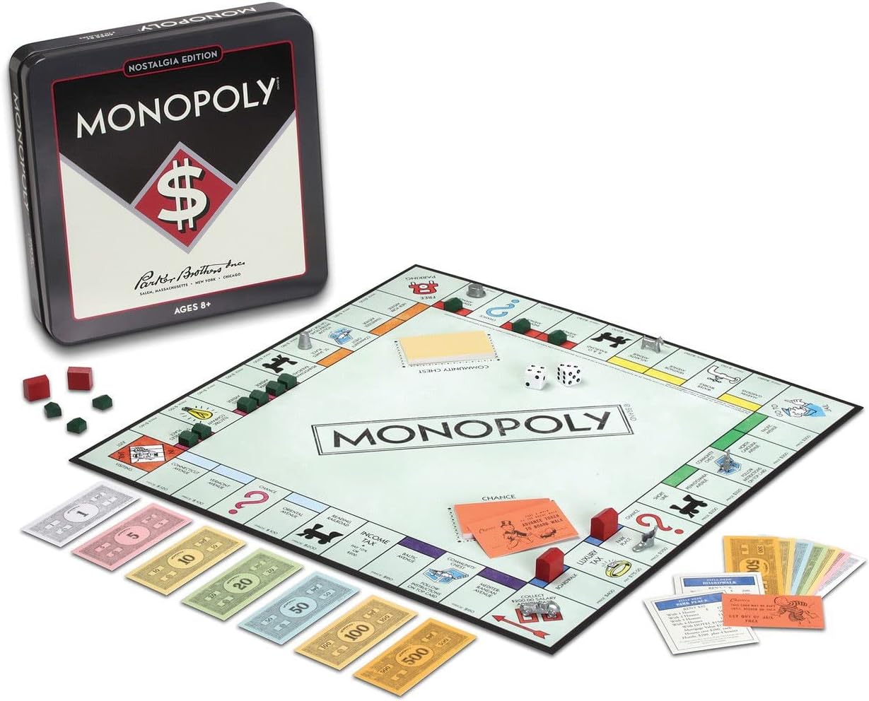 Monopoly Nostalgia Edition Board Game in Collectible Tin by WS Game Company - Vintage Style Property Trading Board Games for Ages 8+