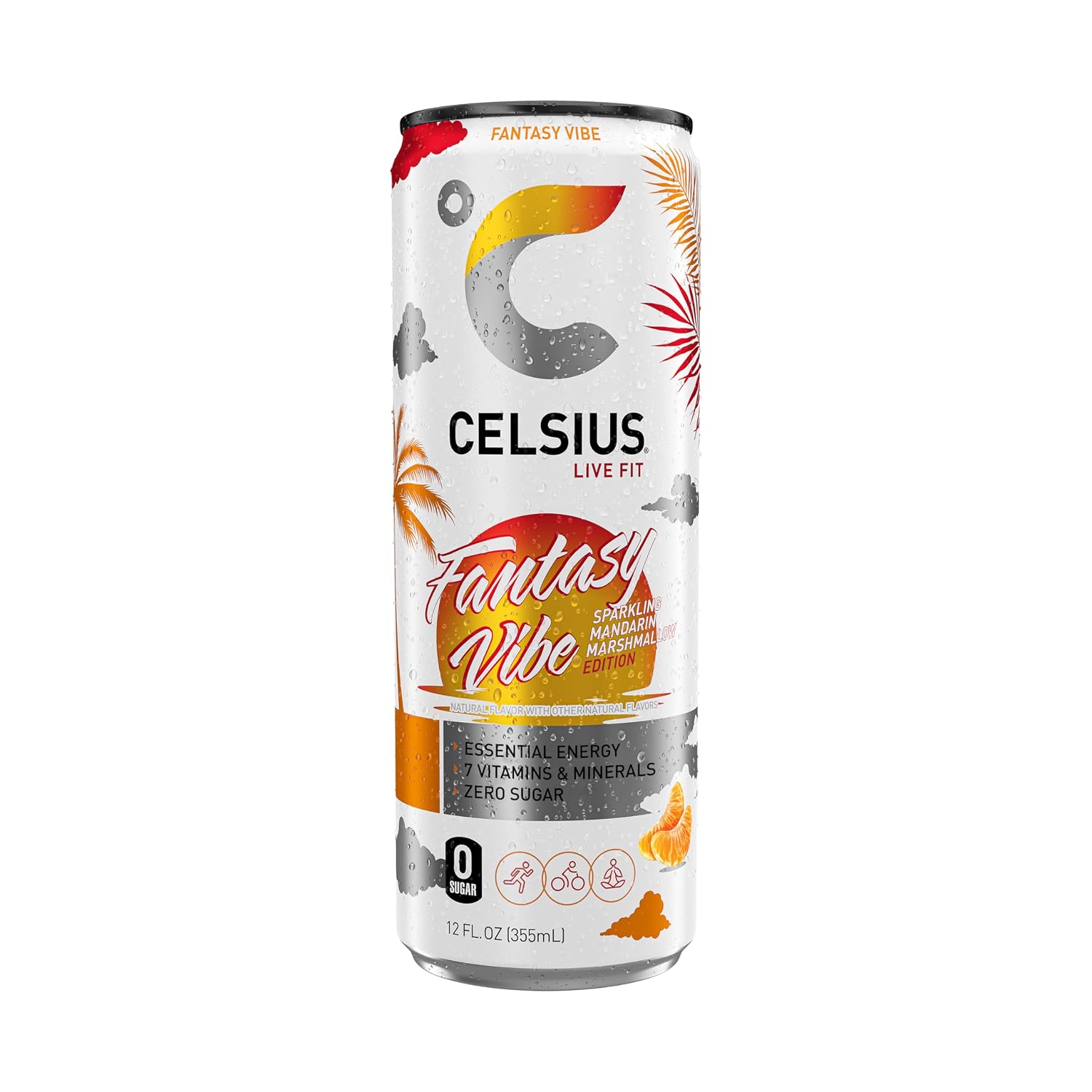 CELSIUS PEACH VIBE Sparkling White Peach, Sugar Free Energy Drink, 12 Fl Oz (Pack of 12)