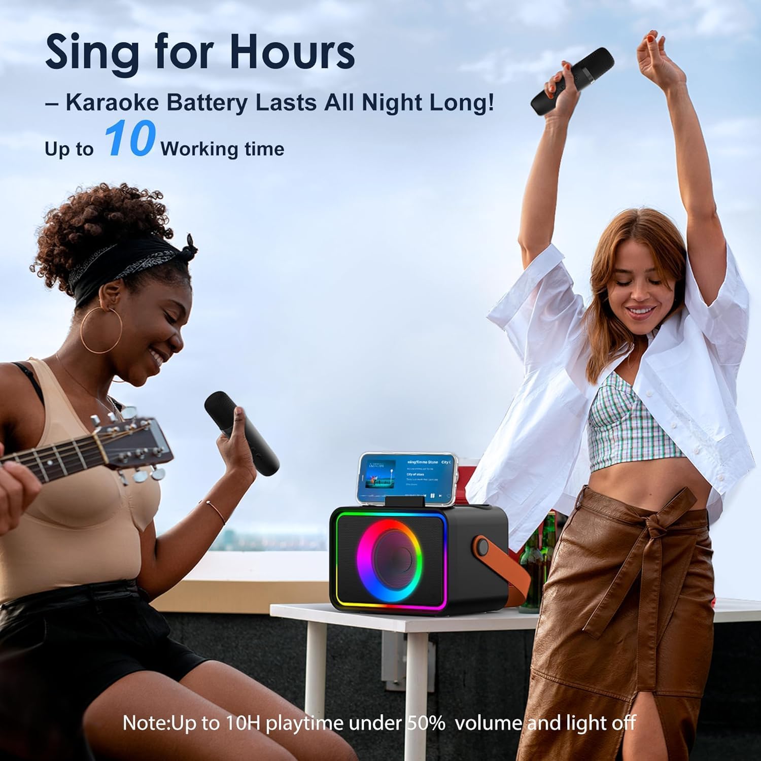 Karaoke Machine for Kids Adults,Portable Bluetooth Speaker with 2 Wireless Microphone with LED Lights, Karaoke Microphone with PA System Supports USB/TF/AUX,Gift for Party (Black)