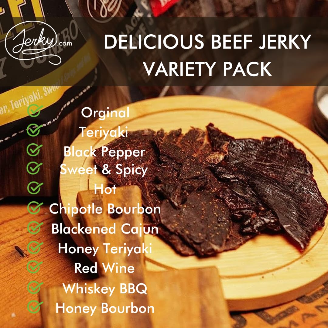 Jerky.com Hot Jerky Combo - Featuring Habanero, Classic Hot, Carolina Reaper, Ghost Pepper - Perfect for Heat Seekers and Flavor Enthusiasts - Beef Jerky Gift for Men (4 Flavors - 2.5 oz. bags)