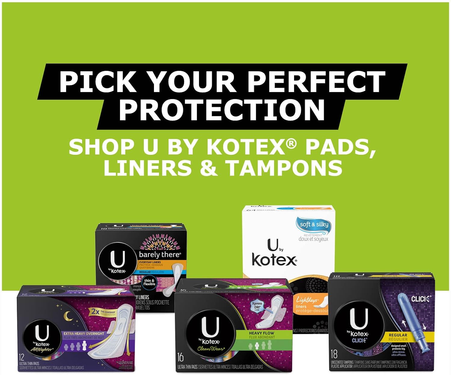 U by Kotex Cleanwear Ultra Thin Pads with Wings, Heavy Flow, 32 Count
