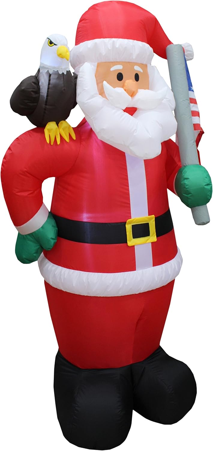 6 FT Patriotic Christmas Inflatable Santa Claus with Eagle & American Flag | Lighted Yard Blow-Up, Outdoor/Indoor Use, Self-Inflating Blower