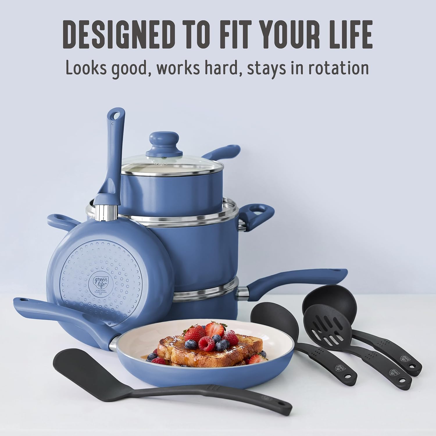 GreenLife 16 Piece Ceramic Nonstick Pots & Pans Cookware Set, Turquoise | PFAS-Free Ceramic Nonstick, Stockpot, Frying Pans, Saucepans, Sauté Pan, Stay-Cool Handles, Dishwasher & Oven Safe up to 350F