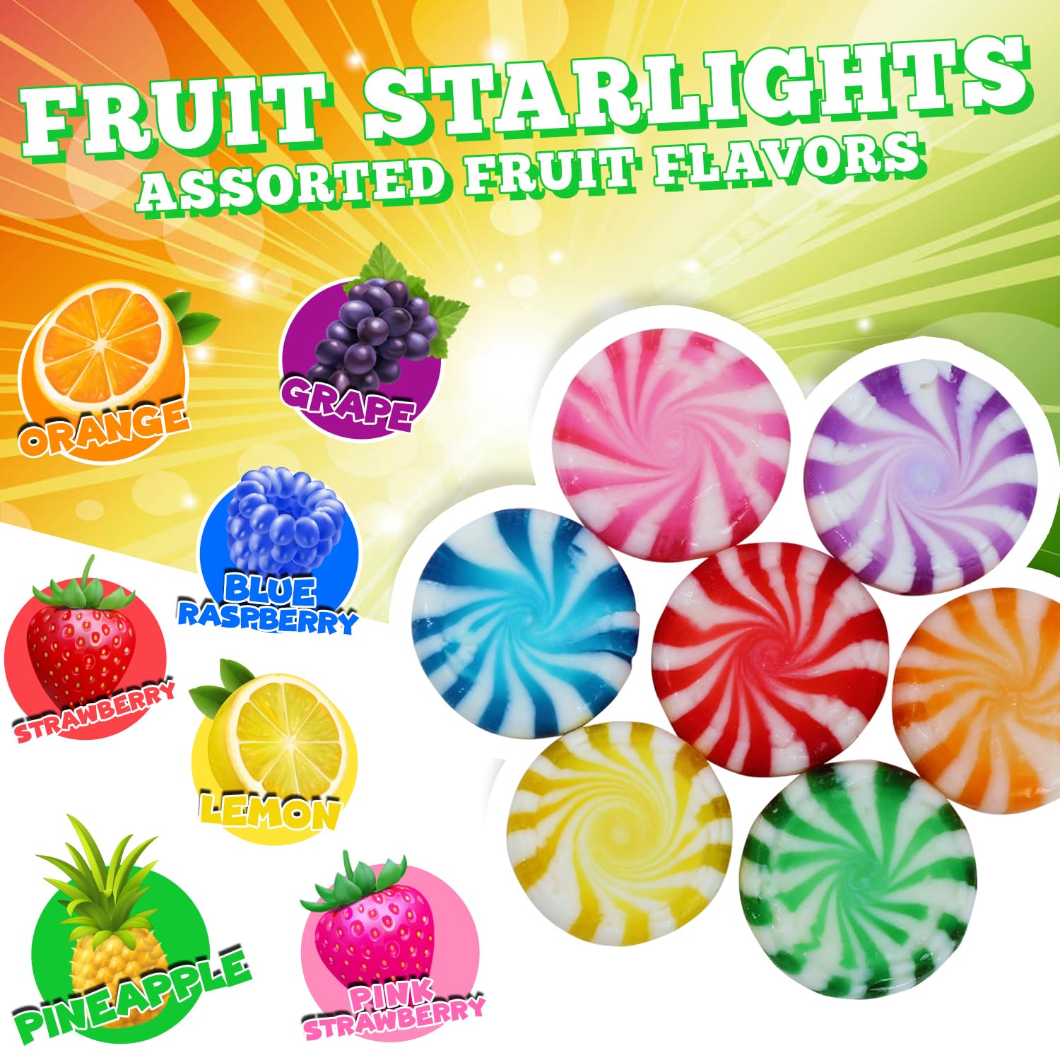 Assorted Fruit Balls Hard Candy, 4 lb Sour Variety, Office Candies | Approx. 520 Pcs, orange, lemon, grape, green apple and cherry sweets for offices, desks, classrooms