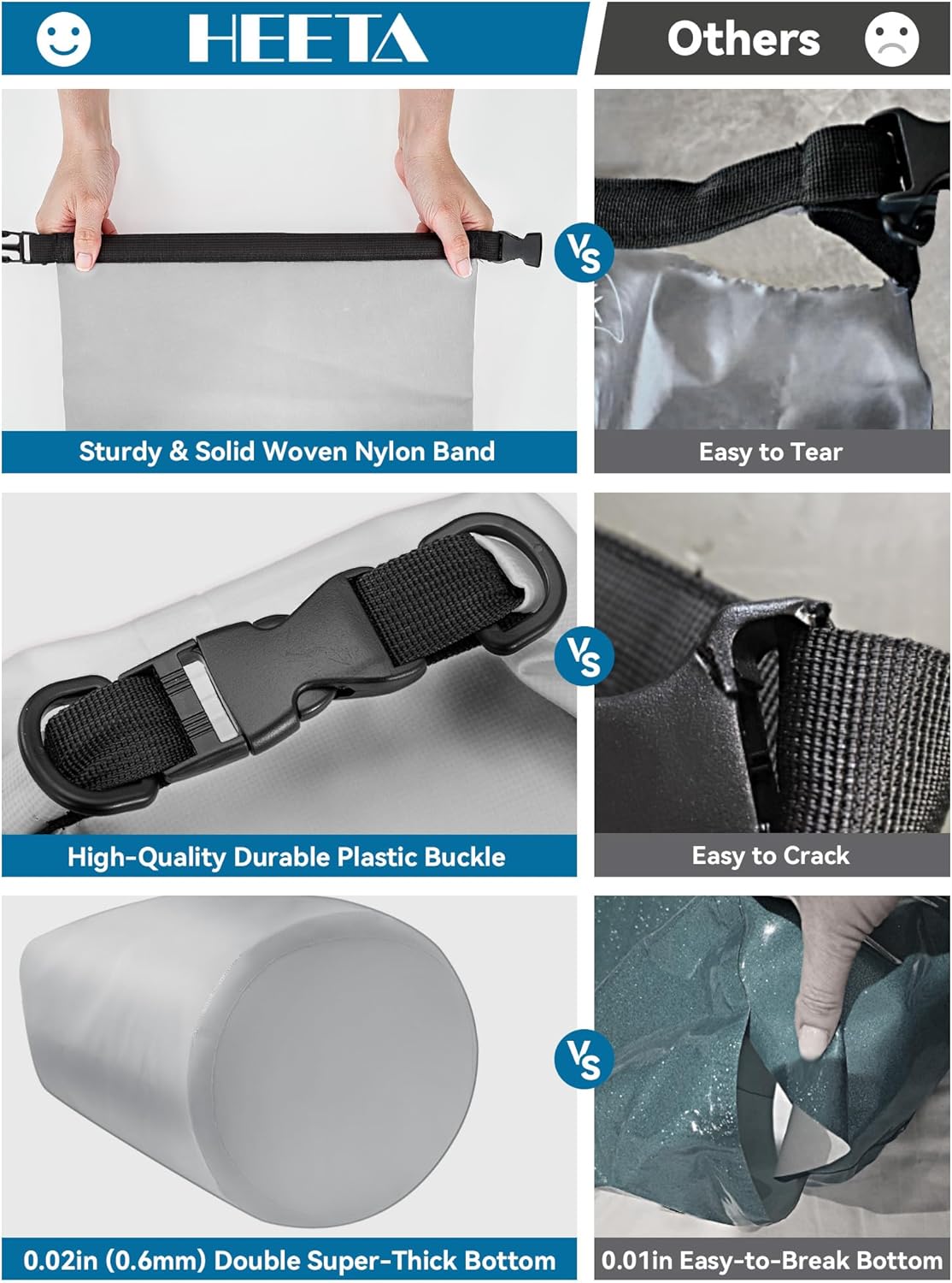 HEETA Waterproof Dry Bag Backpack with Emergency Whistle 5L/10L/20L/30L/40L