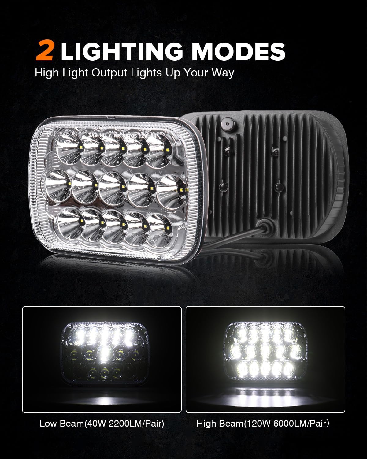 BICYACO 1 Pair 105W Rectangular 5x7/ 6x7 Inch Led Headlight High Low Beam Headlamp Compatible with Jeep Wrangler YJ Cherokee XJ Kenworth T300 1997-2010 Replacement H6054 H5054 H6054LL 69822 6052 6053