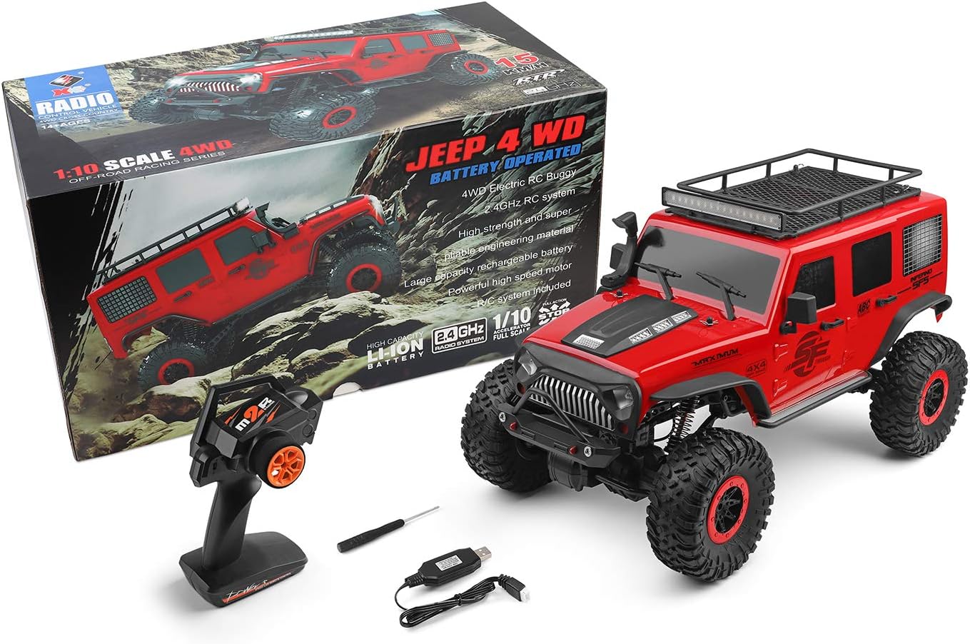 GoolRC WLtoys 104311 RC Car, 1/10 Scale 4WD 2.4Ghz Remote Control Car, Brushed Motor Off-Road Crawler Car RTR for and Adults