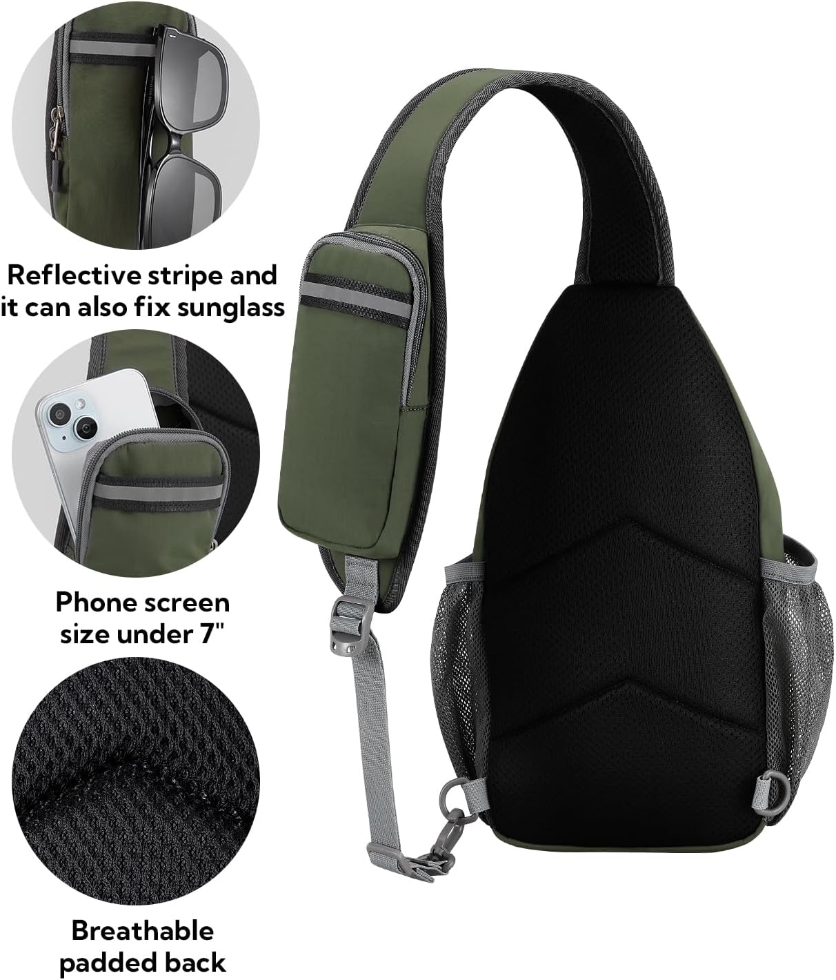 WATERFLY Crossbody Sling Backpack Sling Bag Travel Hiking Chest Bag Daypack (Black) | Small Hiking bag,Multi-compartment storage,Water-resistant,Breathable back pad,Reversible adjustable shoulder strap