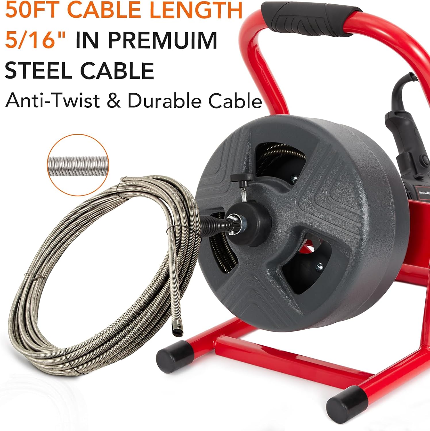 GARVEE Drain Cleaner Machine, 50 ft X 5/16 in Professional Automatic Electric Drain Auger for 3/4 to 3 in Pipes