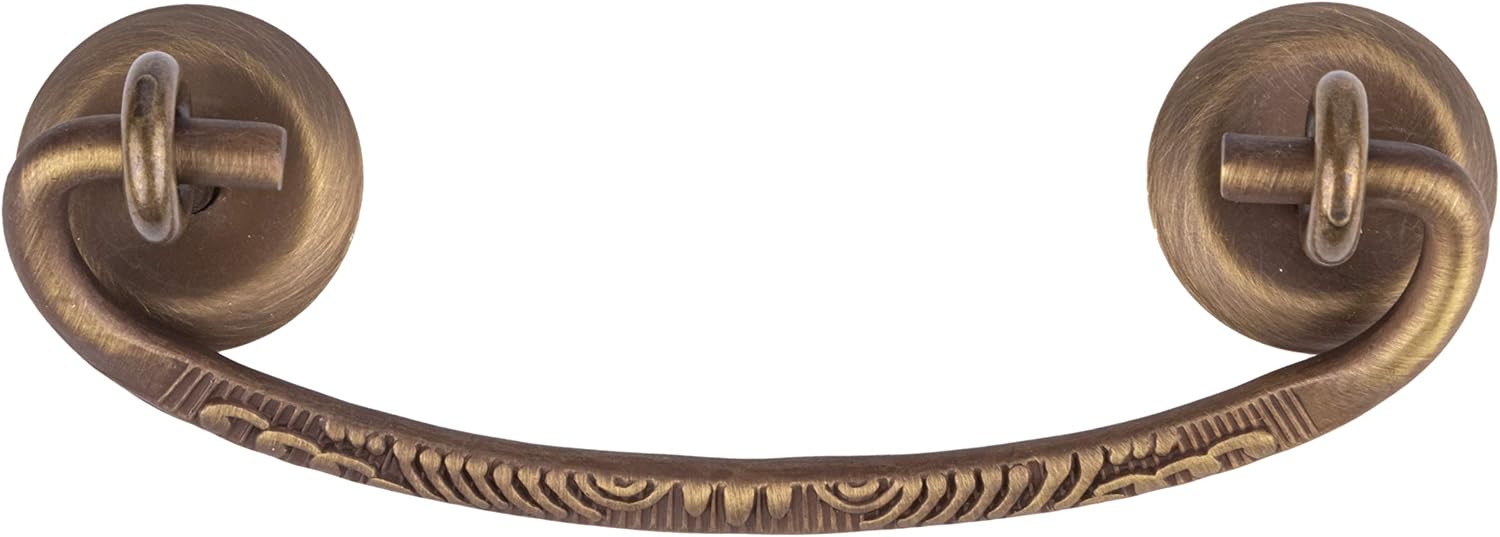 Classic Aged Brass Drawer Bail Pull | Centers: 3" | Handle for Antique Cabinet Door, Dresser Drawer