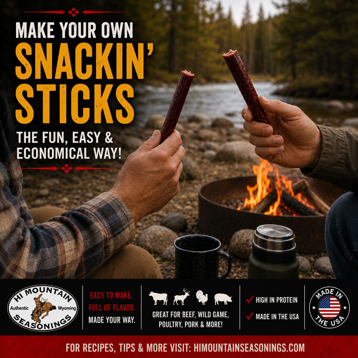 Hi Mountain Snack Stick Seasoning Kit | ORIGINAL | Makes 20 lbs | Complete Snack Stick Kit, Seasoning, Cure, Casings, & Directions Included, For Beef, Deer, Elk, Venison & Wild Game Meat