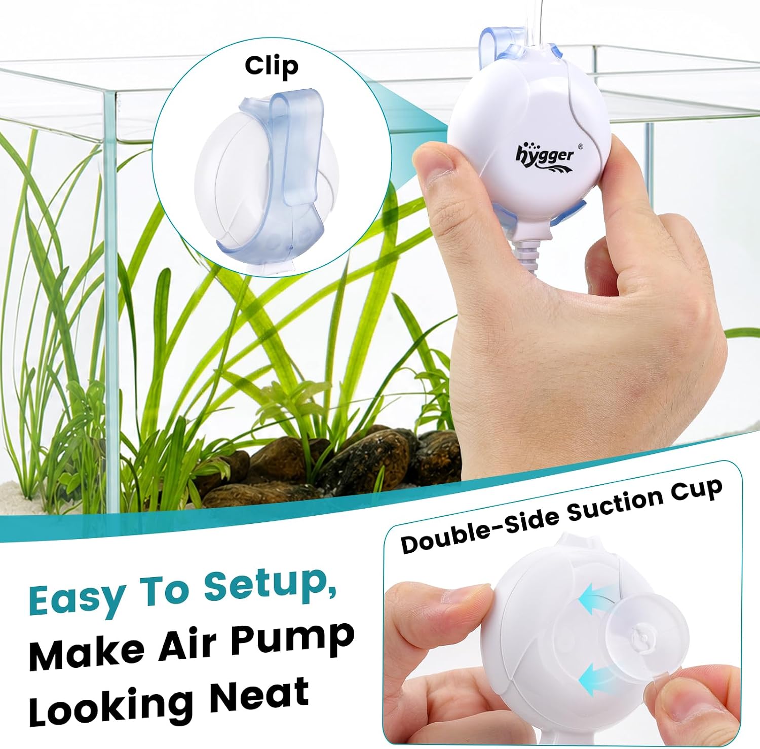hygger Quiet Aquarium Air Pump 1.5 Watt Energy Saving Mini Oxygen Pump for 1-15 Gallon Fish Tank with Accessories White