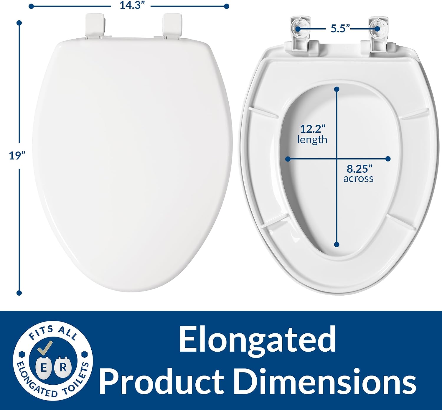 Bemis 1500EC 390 Lift-Off Wood Elongated Toilet Seat, Cotton White (Pack of 1) | Durable enameled wood resists chipping & scratching, fits all standard elongated toilets, Made in USA, 1500EC 390