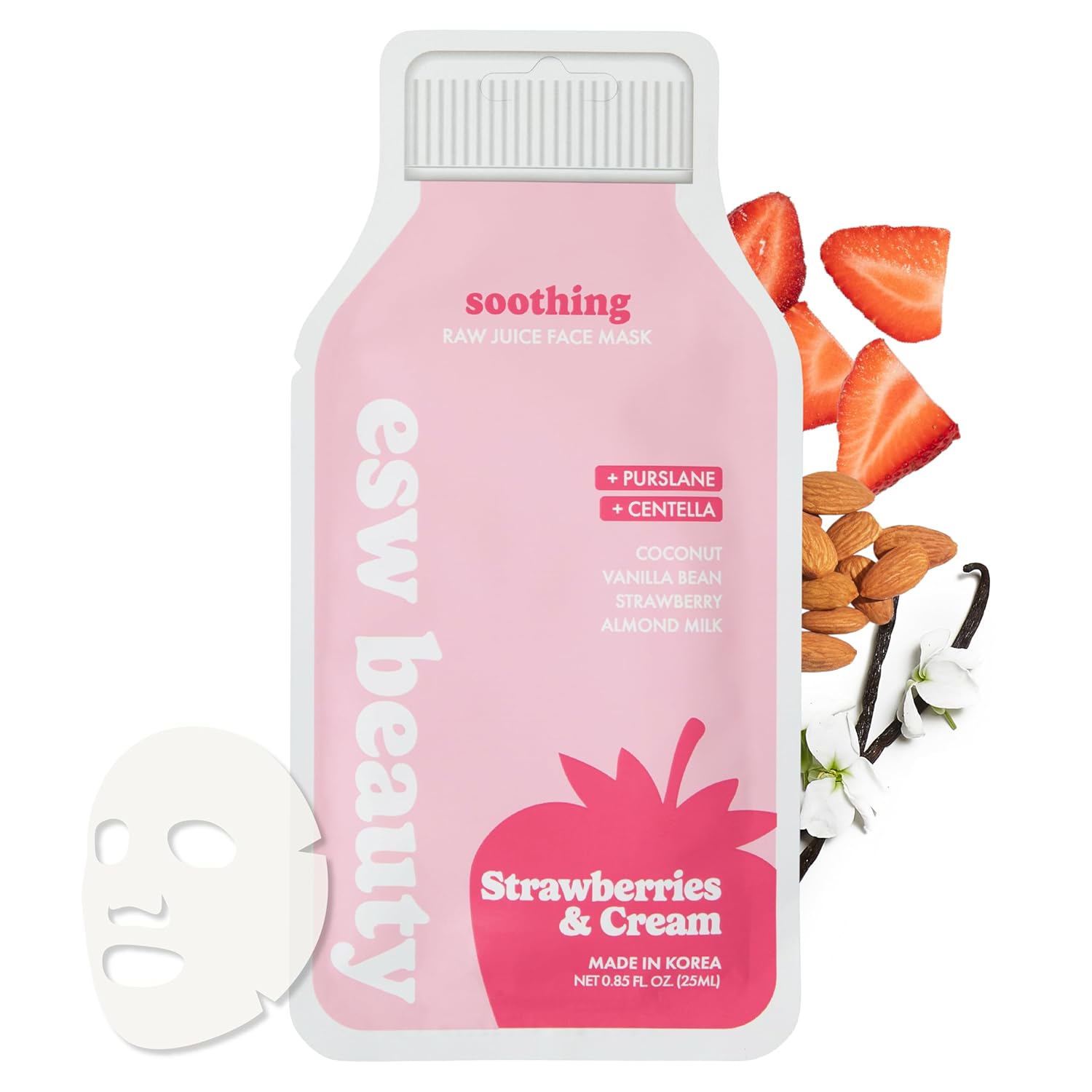 ESW Beauty Strawberries & Cream Soothing Face Mask, Korean Skin Care 1 Pack