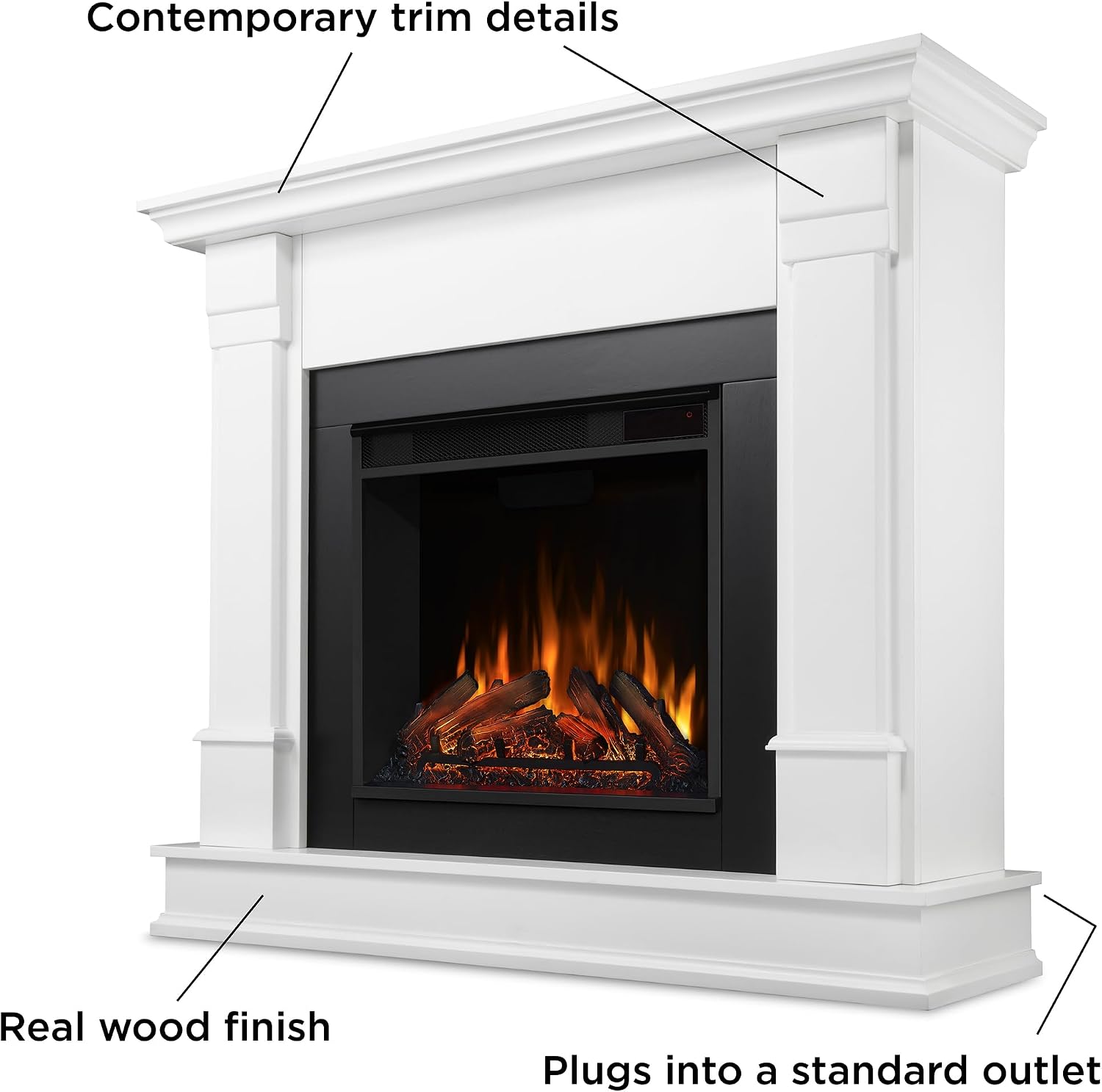 Real Flame Silverton 48” Electric Fireplace with Mantel for Living Room or Bedroom, Replaceable Fireplace Insert Heater