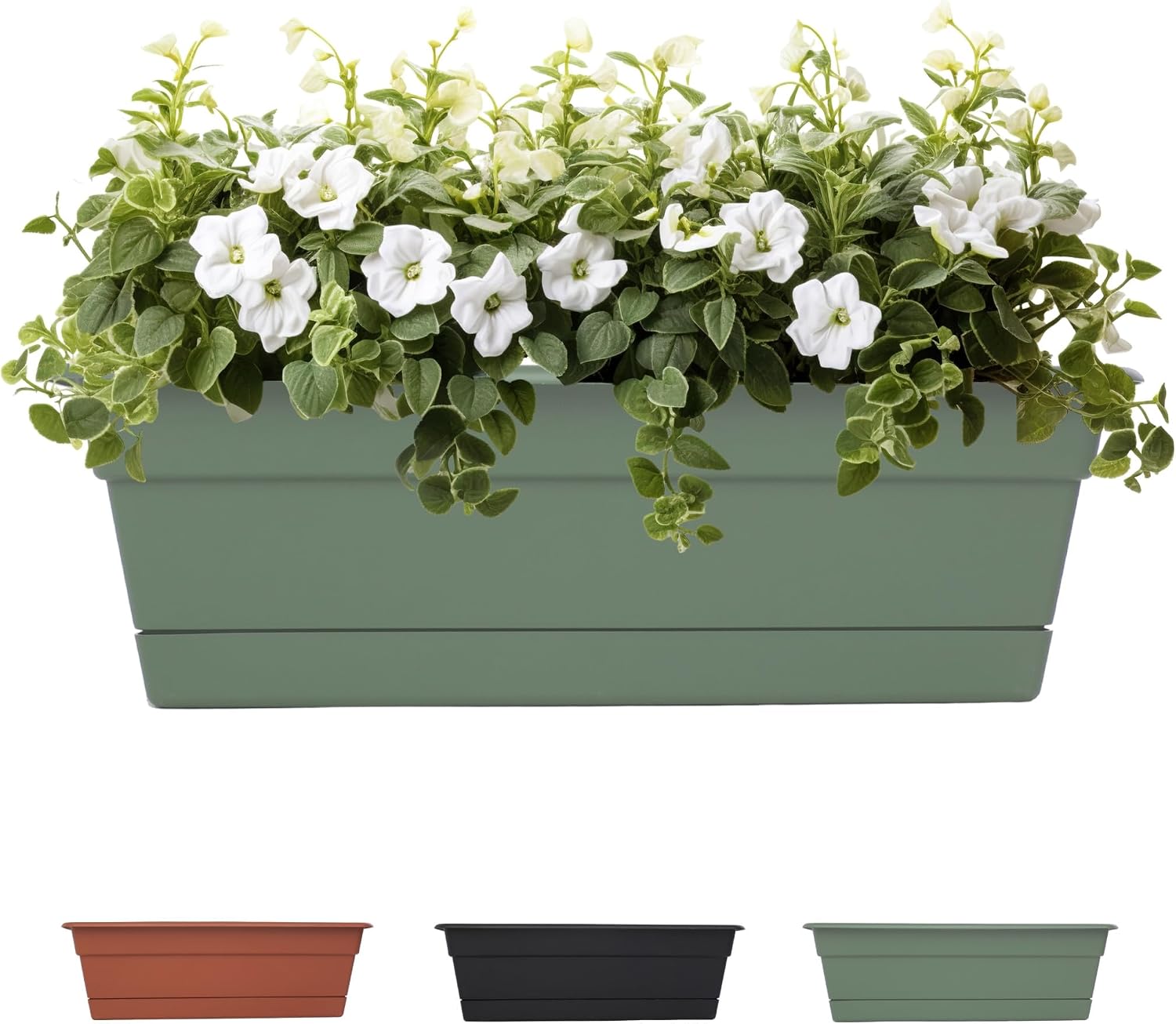 Bloem Dura Cotta Window Box Planter: 24" - Terra Cotta - with Tray, Weatherproof Resin Box, Removable Tray for Indoor & Outdoor Use, Gardening, 3 Gallon Capacity