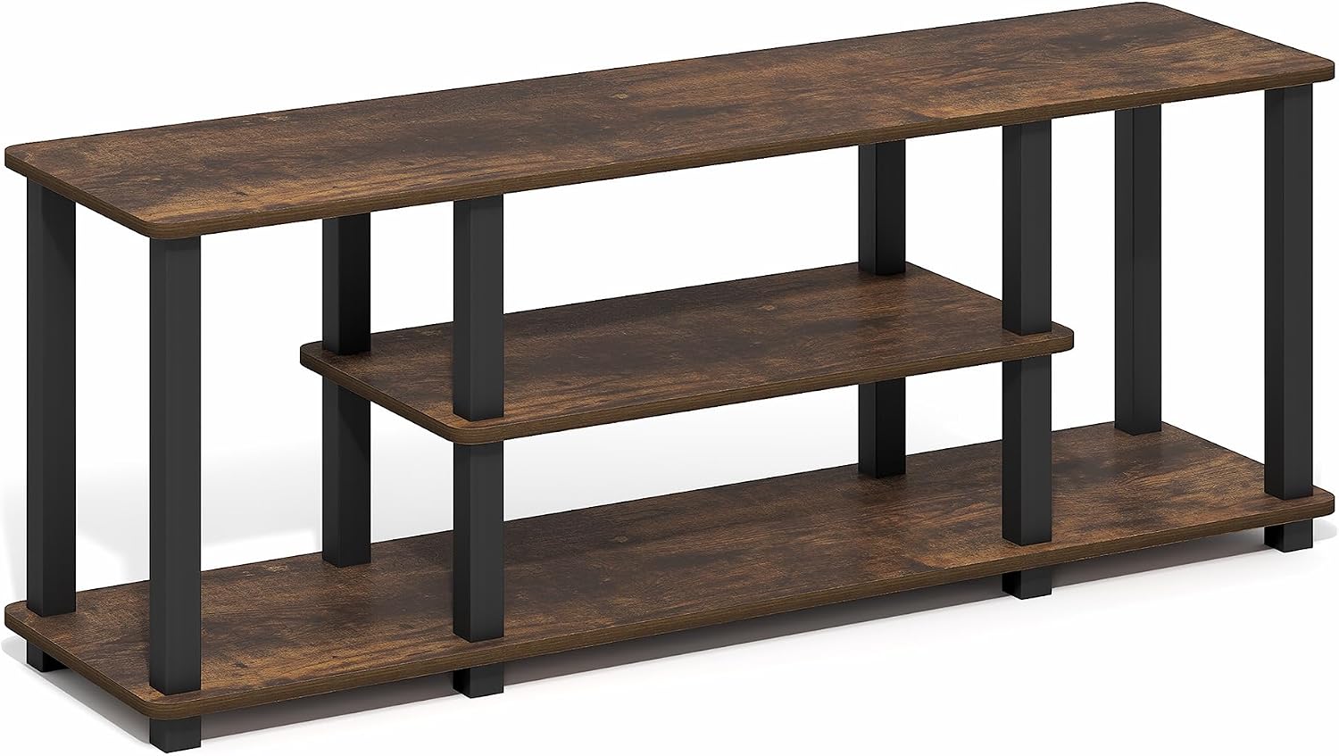 Furinno Turn-N-Tube No Tools 3D 3-Tier Entertainment TV Stand up to 50 inch TV, Round Tubes, French Oak Grey/Black | for TV up to 50 Inch, Open Frame Rectangular Entertainment Center with Storage Shelf, TV Console, for Living Room, Bedroom