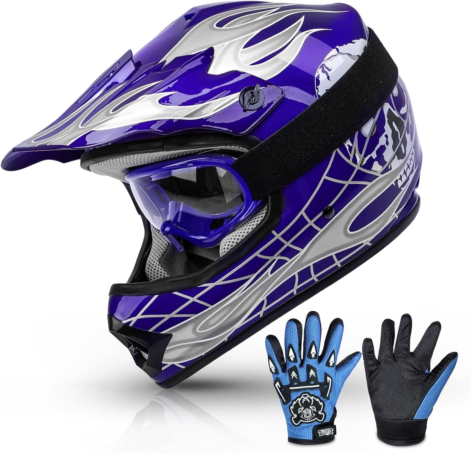 TCMT Youth Dirt Bike Helmet DOT Certified - Kids Full Face Motocross ATV Helmet with Goggles, Gloves and Helmet Bag for Off-Road, BMX, MX, Street Riding
