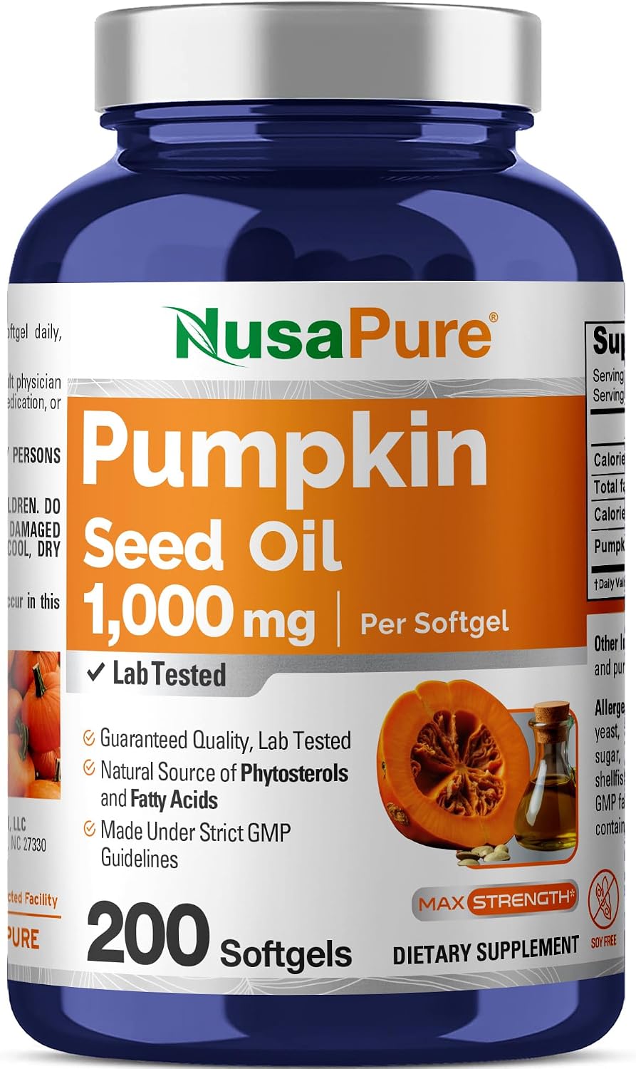 Pumpkin Seed Oil, Non-GMO, Soy Free, 1000mg, 200 Softgels - 200 Servings | Natural Source of Phytosterols, Fatty Acids, Suitable for Adults