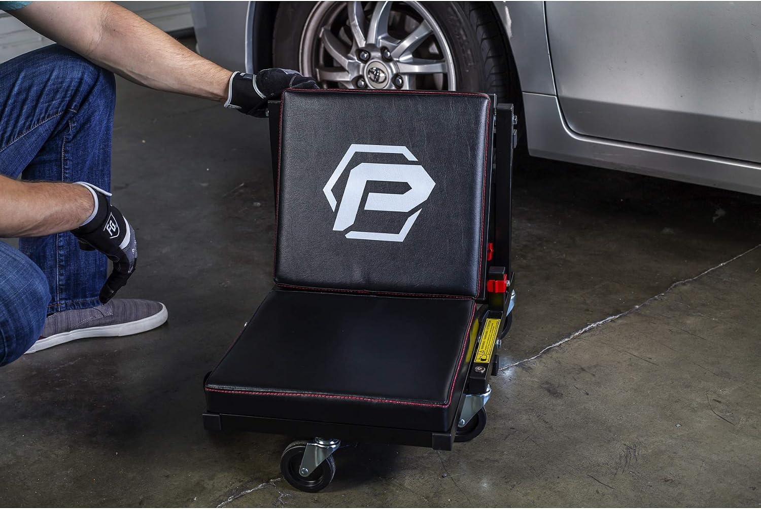 Powerbuilt 2-in-1 Rolling Creeper Seat Converts from High to Low Roller Seat, Fast, Tool-Free Conversion, Garage, Shop, Brake Jobs, Washing, Detailing