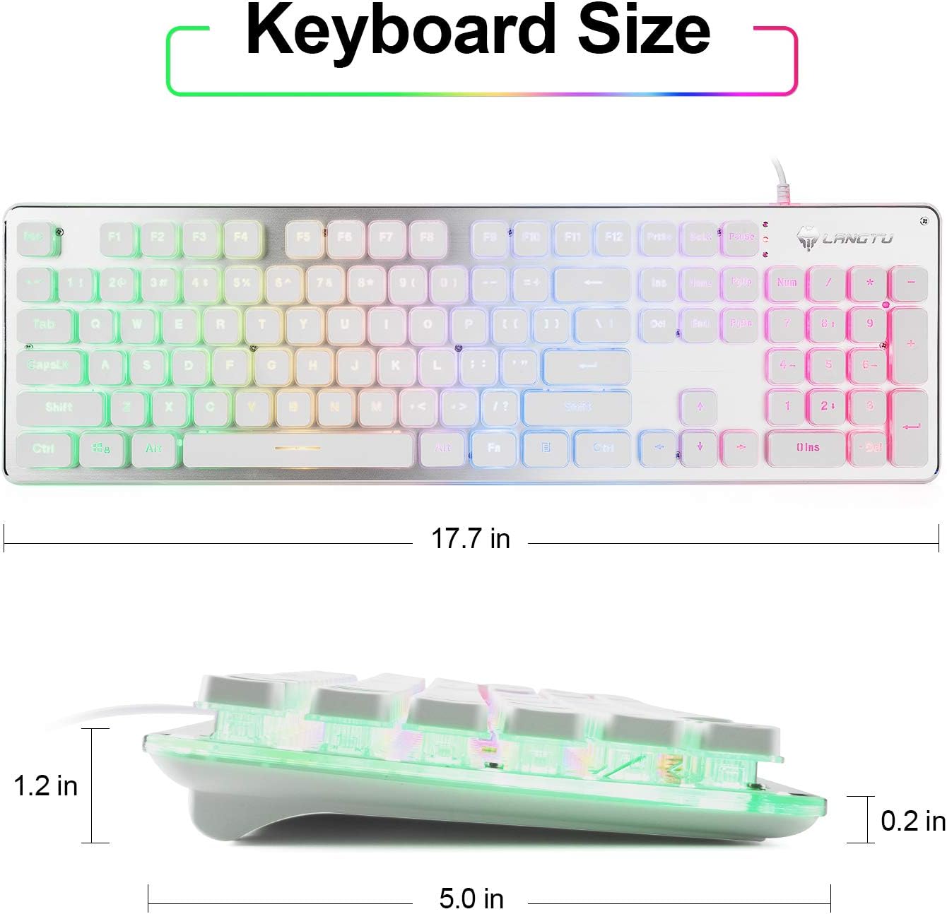 LANGTU Membrane Gaming Keyboard, Rainbow LED Backlit Quiet Keyboard for Office