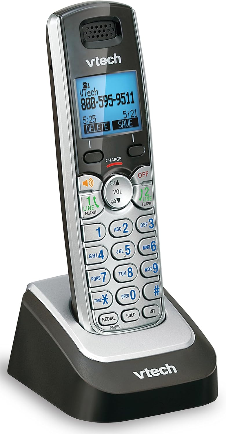 VTech DS6101 Accessory Handset for DS6151 Series, Black/Silver | 2-Line Cordless Phone, Answering System, Expandable up to 12 Handsets, Intercom & Conference