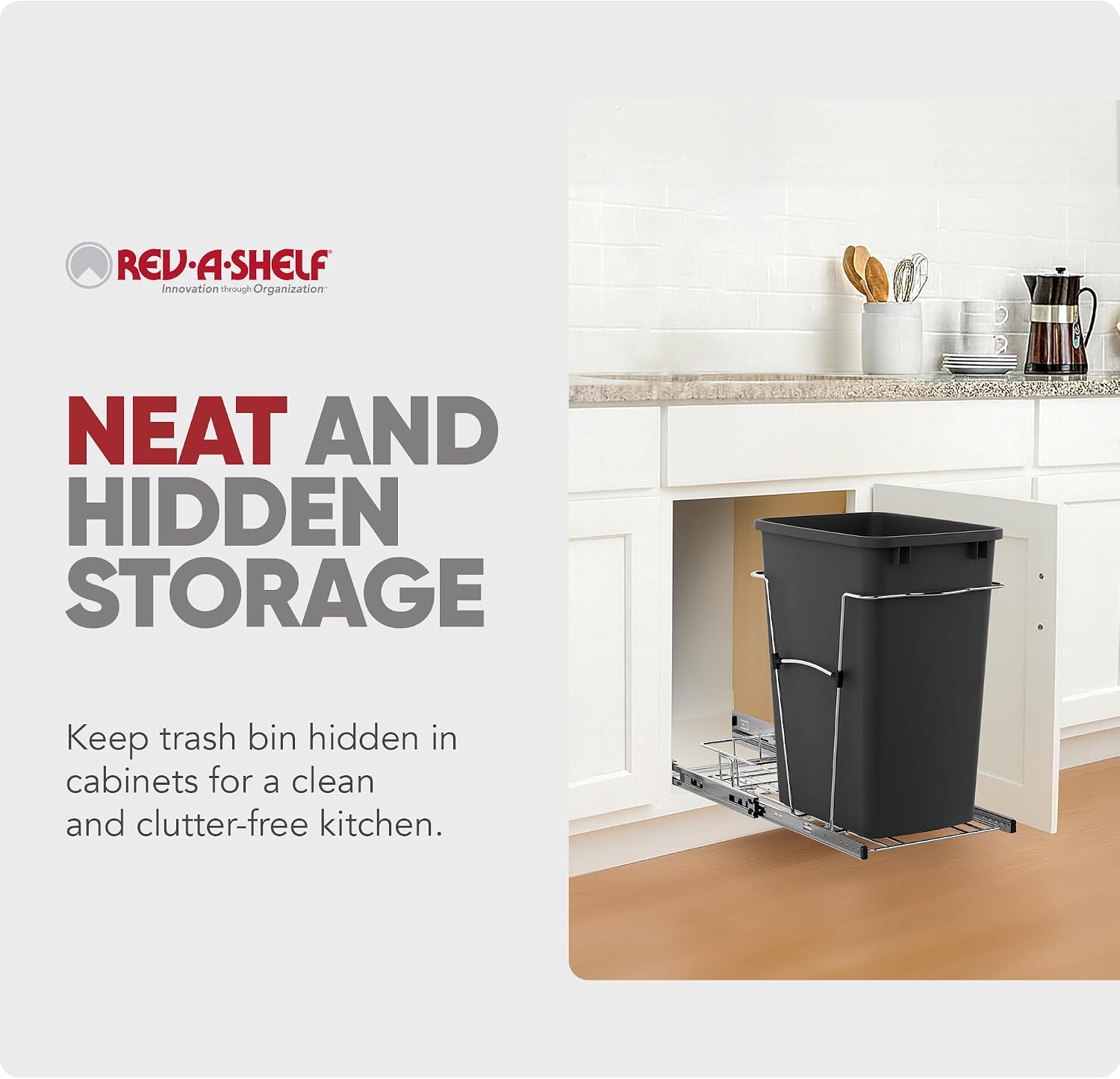 Rev-A-Shelf Pullout Trash Can for Kitchen Cabinets, Black Waste Bin, 35 Qt | Large Capacity Garbage/ Recycling Waste Container, Heavy Gauge Metal Wire Construction w/Full Extension Slides, RV-12KD-18C S