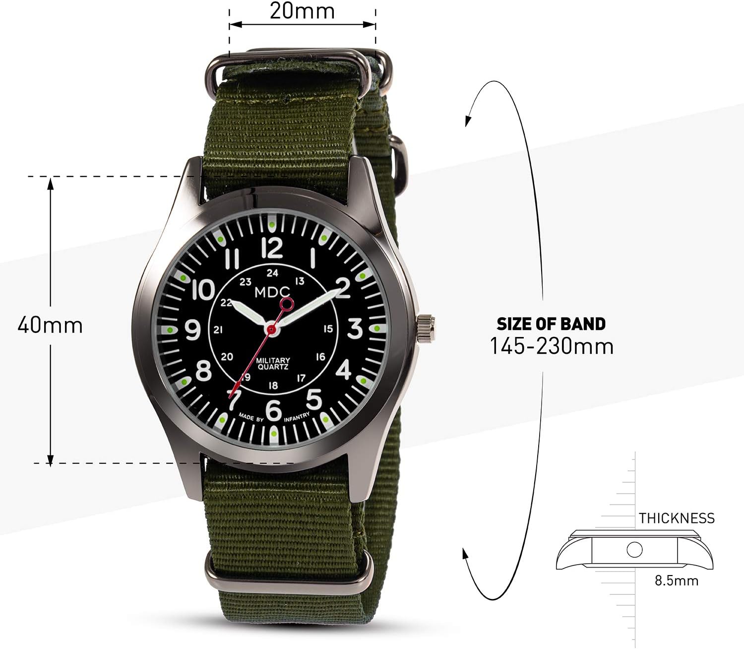 Infantry MDC Mens Military Field Watch, Japanese Quartz, Slip-Thru Nylon